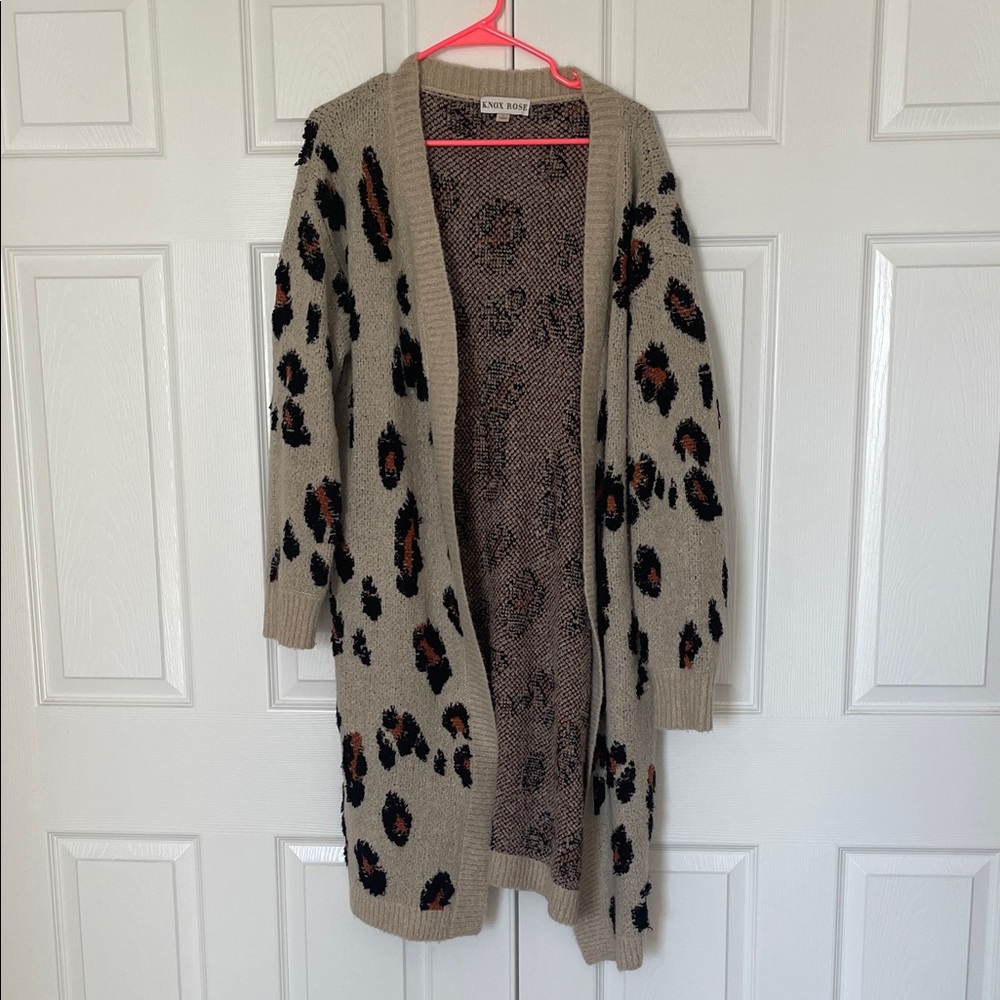 Knox Rose Beige and Black Leopard Cardigan